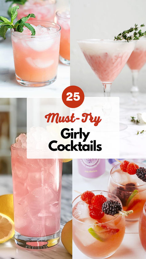 Girly Cocktails Color Drinks Party, Spa Day Drinks Alcohol, Easy Yummy Drinks Alcohol, Drinks For Bridal Shower Brunch, Girly Alcoholic Drinks Easy, Girl Cocktail Drinks, Pool Day Cocktails, Flower Drinks Ideas, Cute Drink Ideas For Party