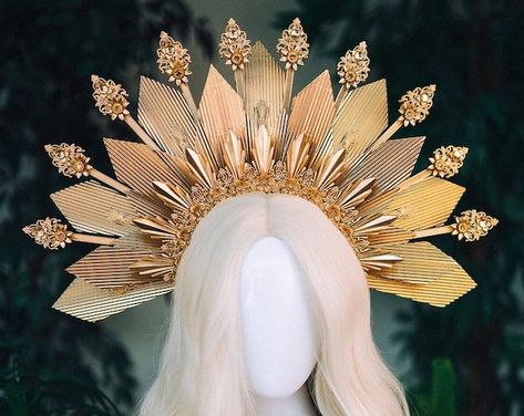 Head Dress Diy, Masskara Festival, Gold Halo Crown, Red Flower Crown, Crown Halo, Headpiece Flower, Festival Headpiece, Goddess Crown, Spring Portraits