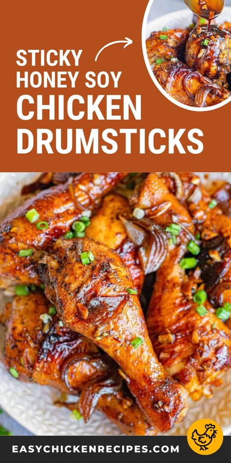 Honey Soy Chicken Drumsticks are sweet, savory, sticky and impossible to resist! The drumsticks are marinated in the boldest mix of ingredients for just 30 minutes before being baked to tender perfection. This is my go-to game day drumstick recipe that always gets me a ton of compliments! Honey Soy Chicken Drumsticks, Easy Chicken Drumstick Recipes, Chicken Thighs In The Oven, Baked Drumsticks, Chicken Drumsticks Recipe, Drumsticks Recipe, Honey Soy Chicken, Marinated Chicken Recipes, Baked Chicken Drumsticks