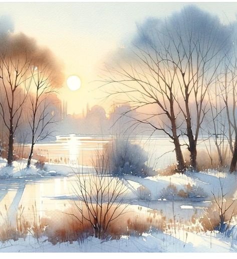 Winter Landscape Photography, 1000 Likes, Watercolor Art Landscape, Watercolor Paintings Nature, Winter Landscape Painting, Winter Watercolor, Angel Painting, Landscape Art Painting, Winter Painting