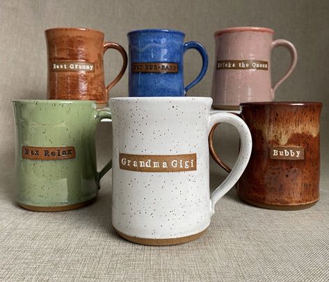 Customized Mugs, Thai Tea, Handmade Mug, Your Word, Letter Stamps, Pottery Glazes, Grandparent Gifts, Pottery Mugs, Personalized Mugs