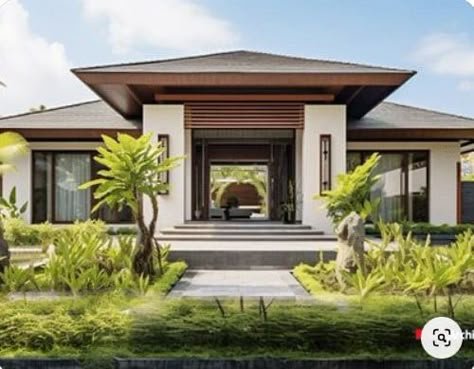 Bali Villa Exterior Architecture, Modern Tropical House Exterior, Tropical House Exterior, Nha Cap 4, Small House Blueprints, Modern Bungalow House Design, Home Designs Exterior, Modern Tropical House, Tropical House Design