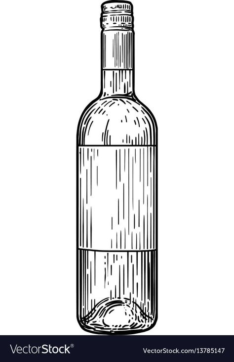 Bottle Drawing Ideas, Bottle Art Drawing, Wine Bottle Drawing, Drawing Bottle, Bottle Etching, Drawing Suggestions, Wine Drawing, Water Bottle Drawing, Glass Drinking Bottles