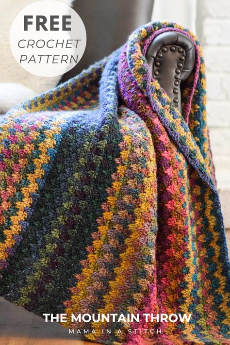 Mama In A Stitch, Crochet Throw Pattern, Crocheted Afghans, Crochet Blanket Pattern Easy, Colorful Blanket, Confection Au Crochet, Easy Crochet Blanket, Crochet Blanket Designs, Crochet Throw Blanket