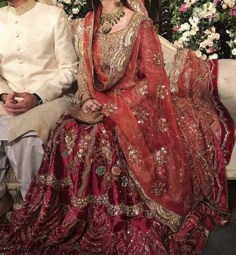 Red Nikkah Dress, Bridal Dresses Pakistani, Eastern Clothes, Bridal Gharara, Tissue Dupatta, Pakistani Bridal Couture, Red Bridal Dress, Desi Wedding Dresses, Nikkah Dress