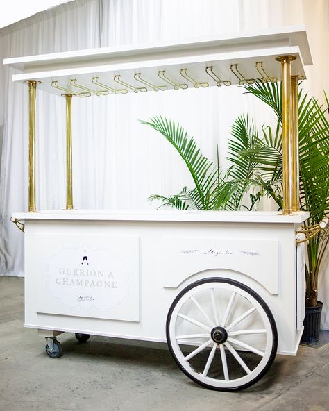 Champagne Cart Archives - Magnolia Event Rentals Roda Gerobak, Champagne Cart, Vendor Cart, Mobile Bar Cart, Mobile Cart, Drink Cart, Cart Design, Food Cart Design, Ice Cream Cart