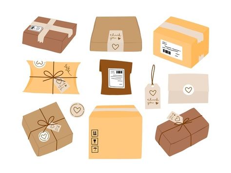 Cute Box Drawing, Delivery Box Ideas, Packaging Drawing, Gift Box Illustration, Package Illustration, Sticker For Planner, Vector Stickers, Box Drawing, Gift Packaging Ideas