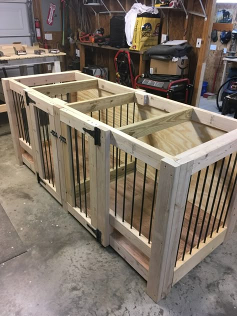 Heavy Duty Dog Kennel Diy, Entertainment Center With Dog Kennel, Dog Cage Furniture Diy, Diy Dog Kennel Furniture, Dog Kennel Inside, Dog Kennel Furniture Diy, Diy Dog Run, Double Dog Kennel, Dog Kennel Ideas