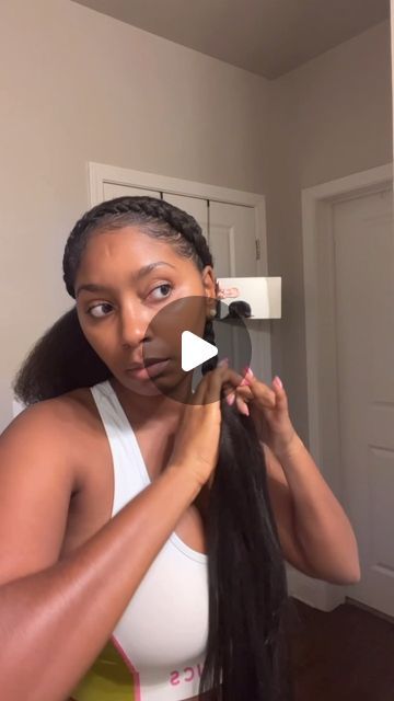 Tee 🤍 | Natural Hair on Instagram: "Quick, cute, & most importantly… EASY 🥳    That’s the hairstyles we’re going for all summer long! Tea down below ⬇️   🤍 60” Prestretched Kankelon Braiding Hair  🤍 The braids in the front are my hair, no hair added!  🤍 The two braids in the back took 1 bundle each of braiding hair.  🤍 Both ponytails have TWO braids, divide your hair evenly & that’s your two braids. 4 total!  🤍 There are only 4 parts. The front is slanted, the back is straight down the middle.  🤍 It took about 1 hour & 30 mins! The braids stop mid butt!     The 3-way mirror is still linked in my Amazon SF under “Natural Hair Essentials” ✨ its a lifesaver for protective styles that require even the simplest parting!   Follow @teerachelle_ for More Curly Content & Tips 📲   #protecti Braid In Front Ponytail In Back, Braids That Last 2 Weeks, Up And Down Braid Hairstyles Black Women, Quick Hairstyles Braiding Hair, Easy Protective Styles With Braiding Hair, Braided To Scalp Hairstyles, Two All Back Hairstyle, Quick And Easy Vacation Hairstyles, Quick Protective Styles With Braiding Hair