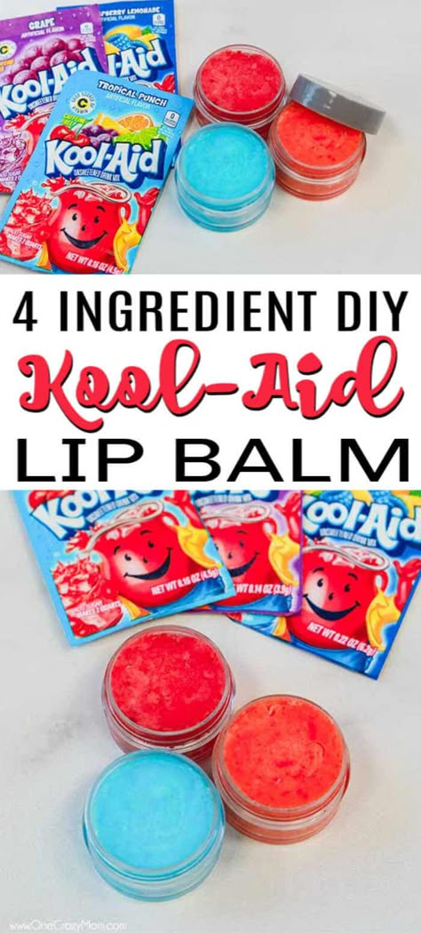 DIY Koolaid Lip Gloss is a ton of fun to make while also so moisturizing. Make this super easy diy lip gloss for kids that is a blast to make and use. Diy Koolaid, Koolaid Lip Gloss, Easy Diy Lotion, Make Lip Gloss, Lip Gloss Recipe, Gloss Diy, Diy Lip Balm Recipes, Homemade Bubbles, Lip Balm Containers