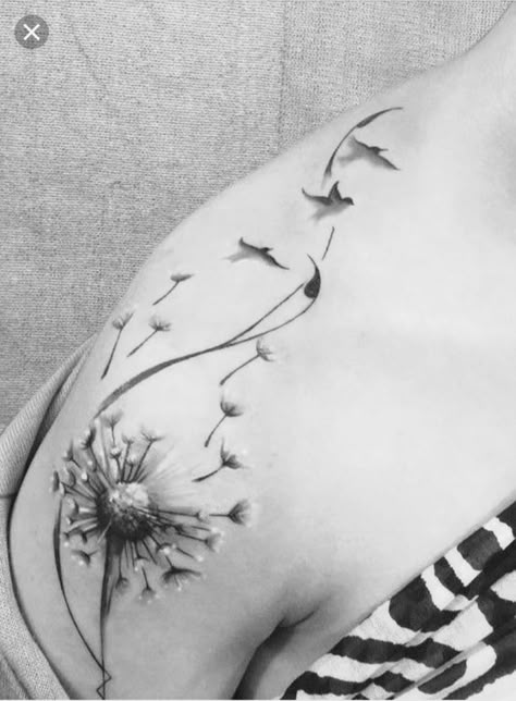 Tatuaje Cover Up, Feminine Shoulder Tattoos, Dandelion Tattoo Design, Bird Tattoos For Women, Animal Tattoo Ideas, Dandelion Tattoo, Feather Tattoo Design, Mommy Tattoos, Tattoos For Women Flowers