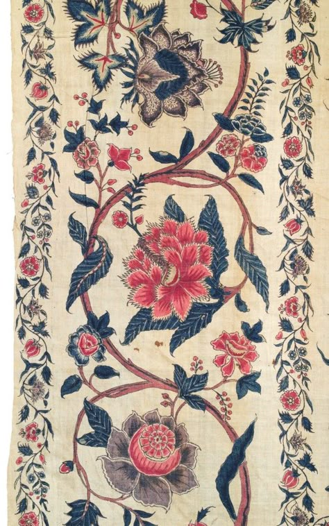 A FINE PALAMPORE | COROMANDEL COAST, SOUTH INDIA, FIRST QUARTER 18TH CENTURY | Textiles & Costume, cotton | Christie's Chintz Print, Indian Chintz, Mughal Motifs, Chintz Fabric, Persian Art Painting, Paisley Art, Indian Patterns, India First, Indian Prints