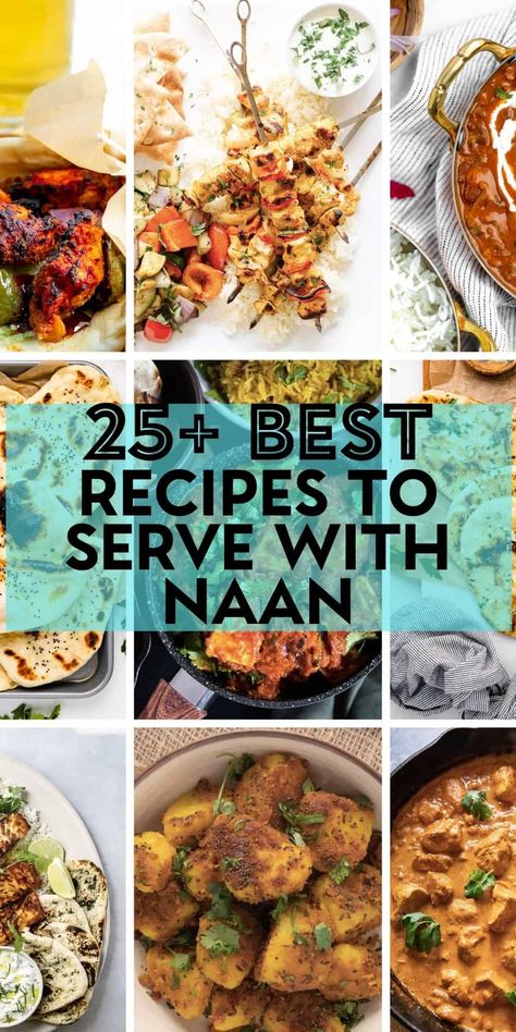 The age old question - what should I eat with naan? We can all agree that there are few things better than pillowy, soft, warm naan. If you ask me, I'll tell you that it is perfectly acceptable to eat naan all on its own. If you don't believe me, though, this collection of 25+ recipes will surely give you plenty of options to serve with quite possible the best flatbread, ever! Naan Recipes Dinners, Recipes With Naan Bread Dinners, Naan Dinner Ideas, Soft Tortilla Recipe, Naan And Curry, Naan Bread Recipes, Recipes With Naan, Indian Food Ideas, Pane Naan