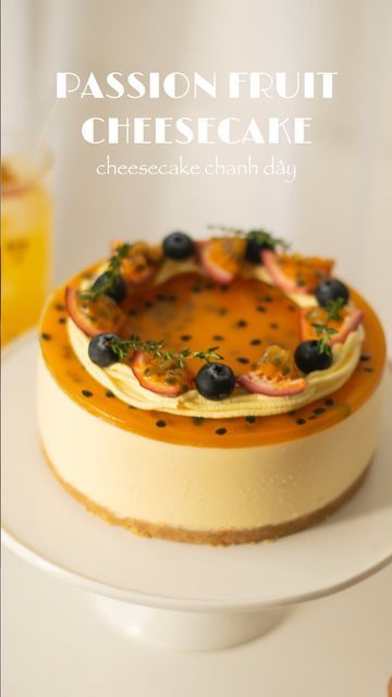 Mango Passion Fruit Cheesecake, Passion Fruit Birthday Cake, Cheesecake Passion Fruit, Passion Fruit Cake Decoration, Coconut Passionfruit Cake, Passion Fruit Cheesecake Recipe, Passion Fruit Cake Recipe, Passion Fruit Dessert Ideas, Fancy Cheesecakes