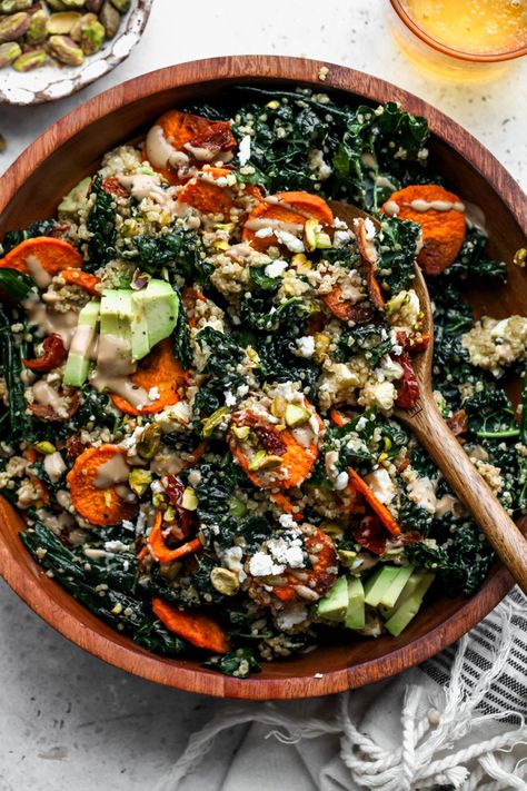 Kale And Sweet Potato Salad, Feta And Avocado, Kale Sweet Potato Salad, Dishing Out Health, Salad With Quinoa, Quinoa Sweet Potato, Pesto Salmon, Sweet Potato Salad, Sweet Potato Kale