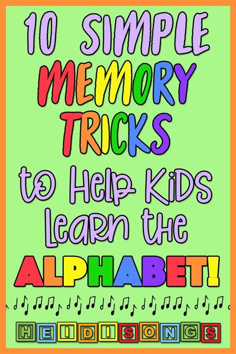 10 Simple Memory Tricks to Help Kids Learn the Alphabet | Heidi Songs Alphabet Memory Game, Teaching Kids Letters, Kids Learning Alphabet, Memory Tricks, Kids Letters, Learning Alphabet, Educational Quotes, Abc Activities, Learn The Alphabet