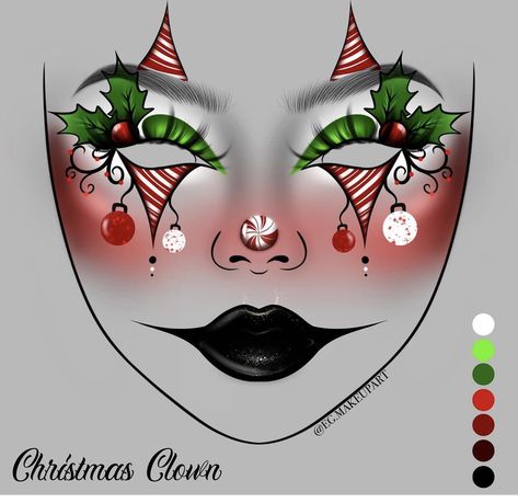 Goth Christmas Makeup Looks, Christmas Clown Makeup, Goth Christmas Makeup, Christmas Eyeliner, Goth Eyeliner, Snow Makeup, Christmas Clown, Xmas Makeup, Christmas Eyeshadow