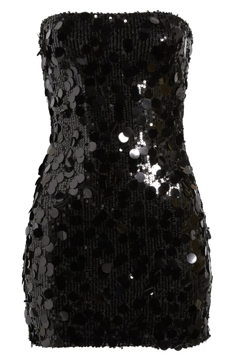 Oversized sequins shimmer and shake on this curve-hugging minidress topped with a chic strapless neckline. Square neck Strapless Polyester/spandex Hand wash, line dry Imported Lace Beaded Dress, Womens Sequin Dress, White And Black Formal Dress, Black Short Formal Dress, Night In New York Theme Dress, Black Strapless Hoco Dress, 2000s Strapless Dress, Winter Hoco Dresses, Shiny Short Dress