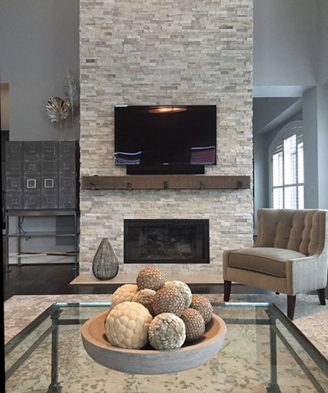 Fireplace Tile Ideas Fire Surround Stacked Stones, Stone Veneer Gas Fireplace, Stone Look Fireplace Surround, Stacked Stone Fireplaces Modern, Marble Stone Fireplace, Gray Stone Fireplace Wood Mantle, Fake Stone Fireplace Makeover, 2023 Brick Fireplace Trends, Stone Fireplaces With Tv Above