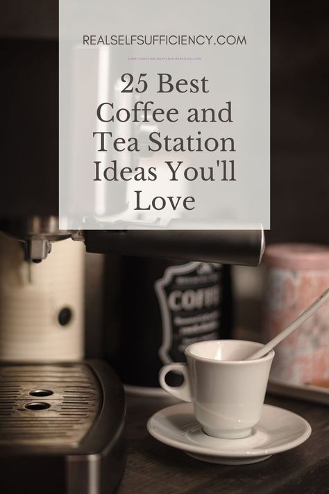 Take a look at these fantastic tea and coffee station ideas and learn how you can create your own, whatever your space and budget. #teastation #coffeestation #teaandcoffeestation Tea Bar Station Kitchen, Corner Tea Station, Tea Display Drink Stations, Coffee Syrup Station, Hot Tea Bar Ideas, Work Office Coffee Station, Coffee And Tea Station Ideas, Tea And Coffee Organization, Hot Tea Station