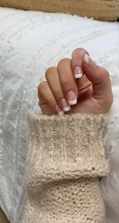 Thick Tip French Nails, Nails Dip French Tip, Thick French Manicure, French Nails Thick White, White French Dip Nails, Thick French Tip Nails Square, Short Thick French Tip Nails, French Nails Dipping Powder, White Tip Dip Powder Nails