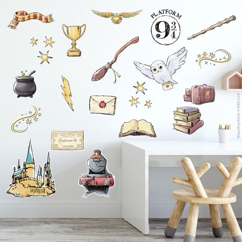 Harry Potter Wall Sticker – Watercolour Icons Set Wall Decal Wizarding World Art (60cm (W) x 35cm (H)) Harry Potter Wall Stickers, Harry Potter Decals, Harry Potter Decal, Harry Potter Wall Art, Magical Universe, Harry Potter Wall, Glasgow Rangers Fc, Drawing Colouring, Ben And Holly