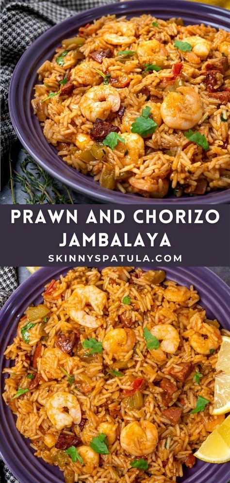 Prawn And Chorizo Risotto, Chorizo Jambalaya, Prawn And Chorizo, Shrimp Jambalaya Recipe, Chorizo Recipes Dinner, Chorizo Rice, Jambalaya Recipe Easy, Prawn Dishes, Chorizo Recipes