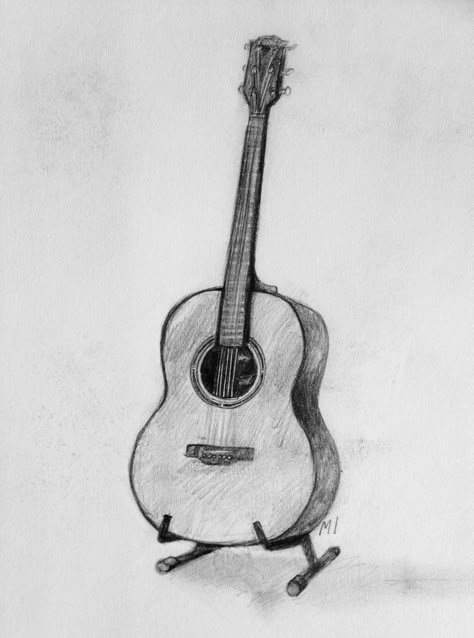 Guitar Drawing, Pencil Art Drawings, Sketch Ideas, Pencil Art, Art Drawings Sketches, Acoustic Guitar, Pencil Drawings, Art Sketches, A Table