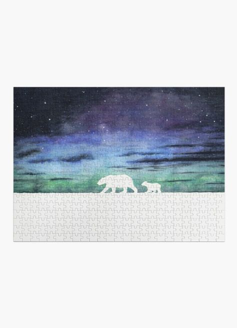 Night Sky Tattoos, Sky Tattoos, Polar Bear Art, Decorative Ideas, Bear Art, White Bear, Polar Bears, Aurora Borealis, Polar Bear