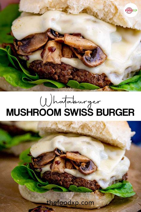 Swiss Burger Mushroom, Whataburger Mushroom Swiss Burger Sauce, Mushroom Burger Sauce, Swiss Mushroom Burger Recipes, Mushroom Swiss Burger Sauce, Mushroom Sauce For Burgers, Mushroom And Swiss Burger, Mushroom Patties, Mushroom And Swiss