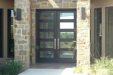 Modern Wood Door Gallery – The Front Door Company Modern Wood Doors, Wrought Iron Entry Doors, Double Front Entry Doors, Wrought Iron Front Door, Double Door Entrance, Iron Front Door, Modern Exterior Doors, Iron Entry Doors, Entry Doors With Glass