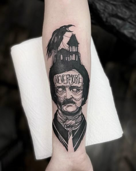 10 Best Edgar Allan Poe Tattoo Ideas You'll Have To See To Believe! | Outsons | Men's Fashion Tips And Style Guides Raven Poe Tattoo, Edgar Allen Poe Portrait Tattoo, Edgar Allen Poe Sleeve Tattoo, Edgar Allan Poe Raven Tattoo, Small Edgar Allan Poe Tattoos, Edgar Allen Poe Raven Tattoo, Raven Edgar Allen Poe Tattoo, Raven Tattoo Edgar Allan Poe, Poe Tattoos For Women