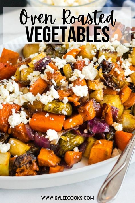 Feta Roasted Vegetables, Veggie Oven Roasted, Roasted Vegetables Oven Balsamic, Roasted Vegetables With Goat Cheese, Cranberry Glazed Roasted Vegetables, Feta Cheese And Vegetables, Roasted Vegetables With Cheese, Roasted Veggies With Feta, Roasted Veggies With Goat Cheese