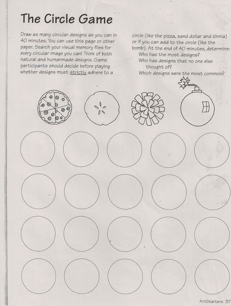 The Circle Game:  A complete sub lesson for the art room.  Adapted from Ande Cook's Art Starters. Art Starters, Trin For Trin Tegning, Art Sub Lessons, Classe D'art, Art Sub Plans, Art Handouts, Circle Game, Art Worksheets, Art Teaching