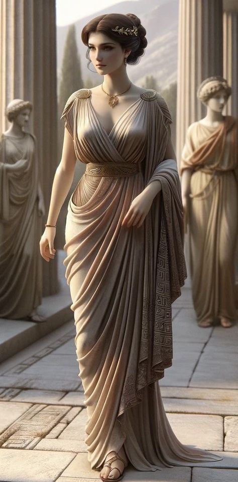 Ancient Greek Dresses Women, Ancient Dress Aesthetic, Ancient Roman Dresses Women, Indian Ancient Dress, Ancient Greek Women Clothing, Ancient Greek Women Art, Greek Fantasy Outfit, Greek Clothes Women, Ancient Greek Clothing Woman