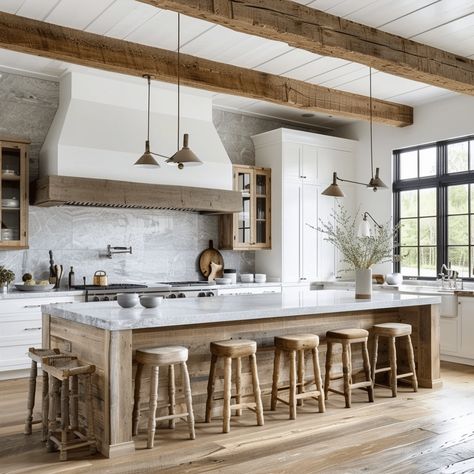 30 Charming Farmhouse Hood Ideas for Your Dream Kitchen Reclaimed Wood Range Hood, Luxury Farmhouse Interior, Kitchen Island Hood, Mountain Modern Kitchen, Dramatic Kitchen, Luxury Farmhouse, Lodge Ideas, Luxury Staircase, Luxury Homes Exterior