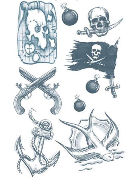 Pirate Tattoos, Tattoos Ideas For Men, Flash Tats, Pirate Tattoo, Realistic Temporary Tattoos, Theme Tattoo, Pirate Art, Halloween Costume Shop, Party Store