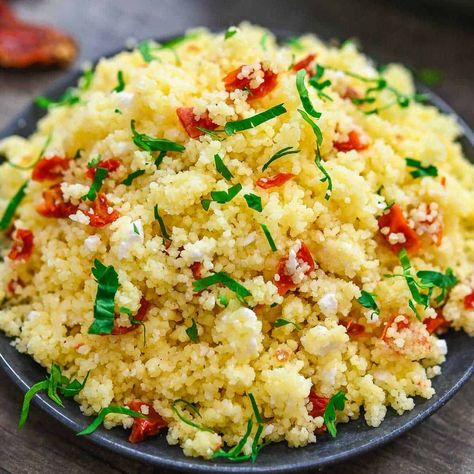 Couscous with Sun-Dried Tomatoes Couscous With Sundried Tomatoes, Sundried Tomato Couscous, Healthy Grains Recipes, Sauteed Tomatoes, Eid Food, Rice Side, Tot Casserole, Couscous Recipes, Rice Side Dishes