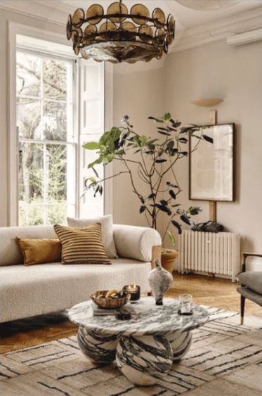 Get the Soho House Look With Soho Home 3 Bedroom Minimalist, Soho Home, Living Room And Dining Room, Soho House, Marble Coffee Table, A Living Room, House Layouts, Living Room Inspiration, House Prices