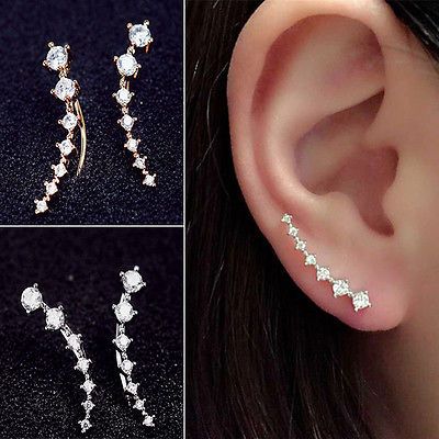 Small Diamond Stud Earrings, Rhinestone Ear Cuff, Fashion Earrings Studs, Silver Crystal Earrings, Wedding Studs, Hammered Hoop Earrings, Stud Jewelry, Piercing Ideas, Ear Stud