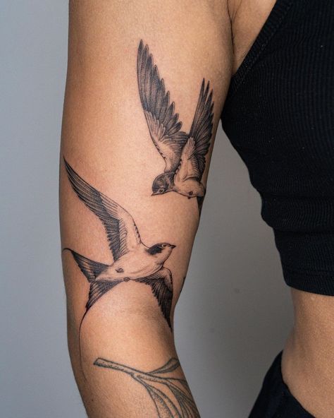 Some more angles of this one from a couple weeks ago! • • • #tattoo #tattooing #tattooartist #tattoos #art #drawing #tattooart… | Instagram New Tattoo Ideas 2024, Bird Tattoo Back Of Arm, Three Swallows Tattoo, Bird Arm Tattoos For Women, Cactus Wren Tattoo, Cardinal Flying Tattoo, Swift Bird Tattoo, Bird Tattoo Placement, Shrike Tattoo