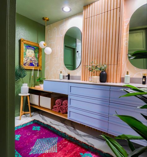 Maximalist House, Eclectic Bathroom, Eclectic Modern, Master Bath Remodel, Maximalism, Jonathan Adler, Bath Remodel, Eclectic Home, On The Floor