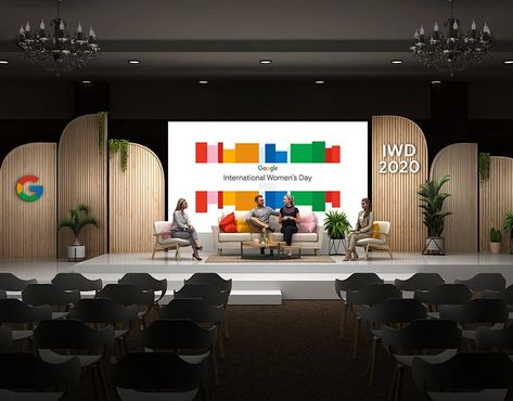 Google Stage Design, Stage Ideas Design Event, Conference Event Stage Design, Wooden Stage Design, Conference Set Up, Event Stage Design Ideas Creative, Stage Backdrop Ideas Events, Cool Stage Design, Stage Conference Design