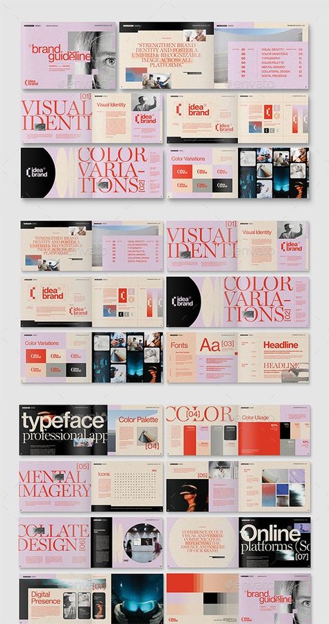 Brand Guideline Magazine Template - Brochures Print Templates Product Sheet Design Layout, Cool Brochure Design, Editorial Design Layout Inspiration, Magazine Template Aesthetic, Interview Layout Design, Handbook Design Layout, Layout Design Portfolio, Journal Brands, Magazine Layout Design Inspiration