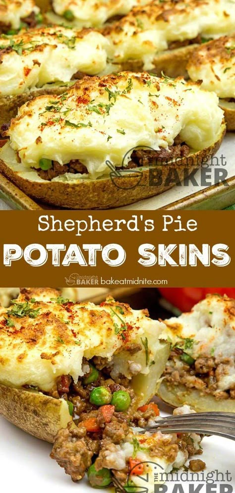 Potato Skins Easy, Full Course Meal, Shepherds Pie Recipe, Potato Skin, Cheesy Potato, Buffalo Cauliflower, Potato Skins, Shepherd's Pie, Course Meal