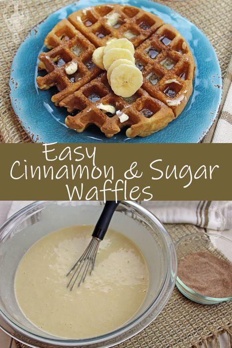 Cinnamon Toast Waffles Recipe, Cinnamon Sugar Waffles, Cinnamon Roll Pancakes Easy, Sugar Waffles Recipe, Bisquick Waffle Recipes, Freezer Meal Breakfast, Cinnamon Waffles Recipe, Breakfast Deserts, Waffle Iron Ideas