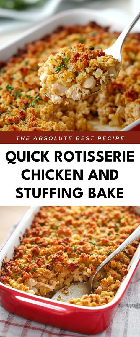 Image for Quick Rotisserie Chicken and Stuffing Bake Dinners With A Rotisserie Chicken, Stovetop And Chicken Bake, What To Make With Rotisserie Chicken Meal Ideas, Chicken Stuffing Vegetable Casserole, Rotisserie Chicken And Stovetop Stuffing, Stuffing Rotisserie Chicken Casserole, Best Rotisserie Chicken Recipe Dinners, Recipes With Rotisserie Chicken Crockpot, Roasted Chicken Casserole Recipes