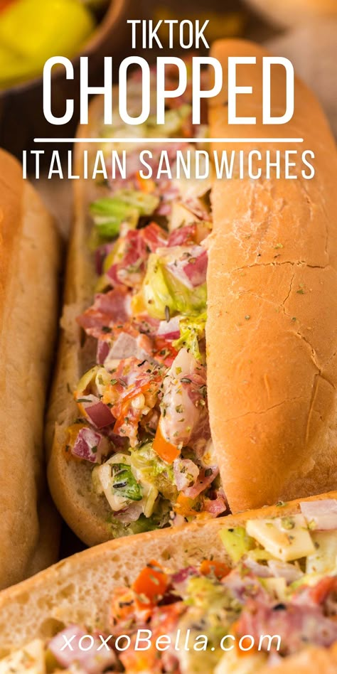 Chopped Salad Sandwich, Chopped Italian Sandwich, Italian Sandwich Recipes, Hoagie Sandwiches, Italian Sandwiches, Salad Sandwich Recipe, Sub Rolls, Italian Sub, Viral Recipes