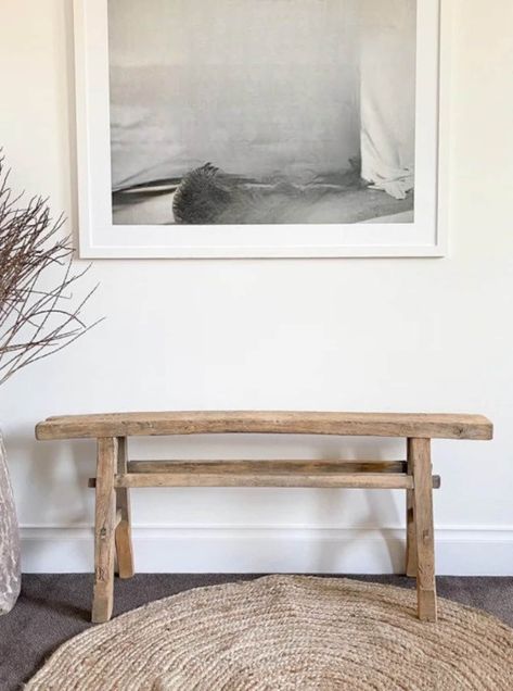 Small Wooden Benches Rustic, Wood Bench Decorating Ideas, Wooden Hallway Bench, Wood Bench End Of Bed, Wood Bench For End Of Bed, Narrow Wood Bench, Vintage Entryway Bench, Rustic Bench Bedroom, Narrow Hallway Bench