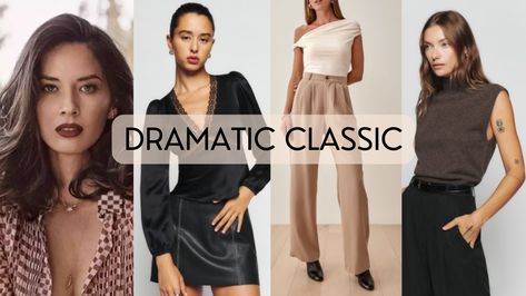 Feminine Dramatic Classic, Dramatic Vs Dramatic Classic, Classic Dramatic Outfits, Dc Kibbe Style, Dramatic Classic Earrings, Kibbe Theatrical Romantic Capsule Wardrobe, Dramatic Classic Vs Flamboyant Natural, Dramatic Classic Kibbe Celebrities, Dramatic Classic Soft Summer